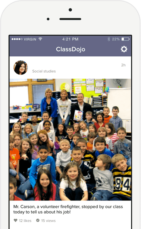 ClassDojo app on a cellphone